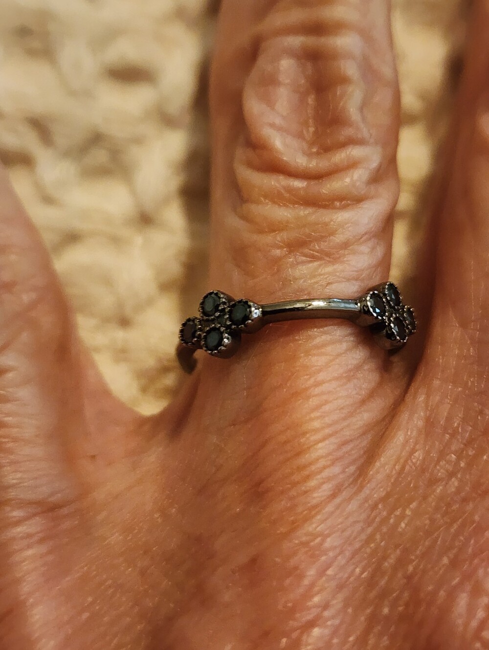 Freida Rothman Black Crystal Flower Stations Stacking Ring Sz 7